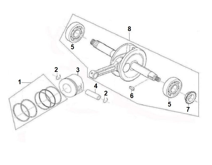 Vue Vilebrequin - piston et segment