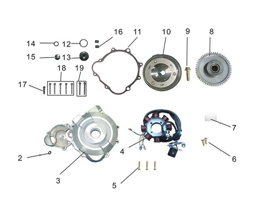 Vue Cater allumage - rotor - stator - roue libre