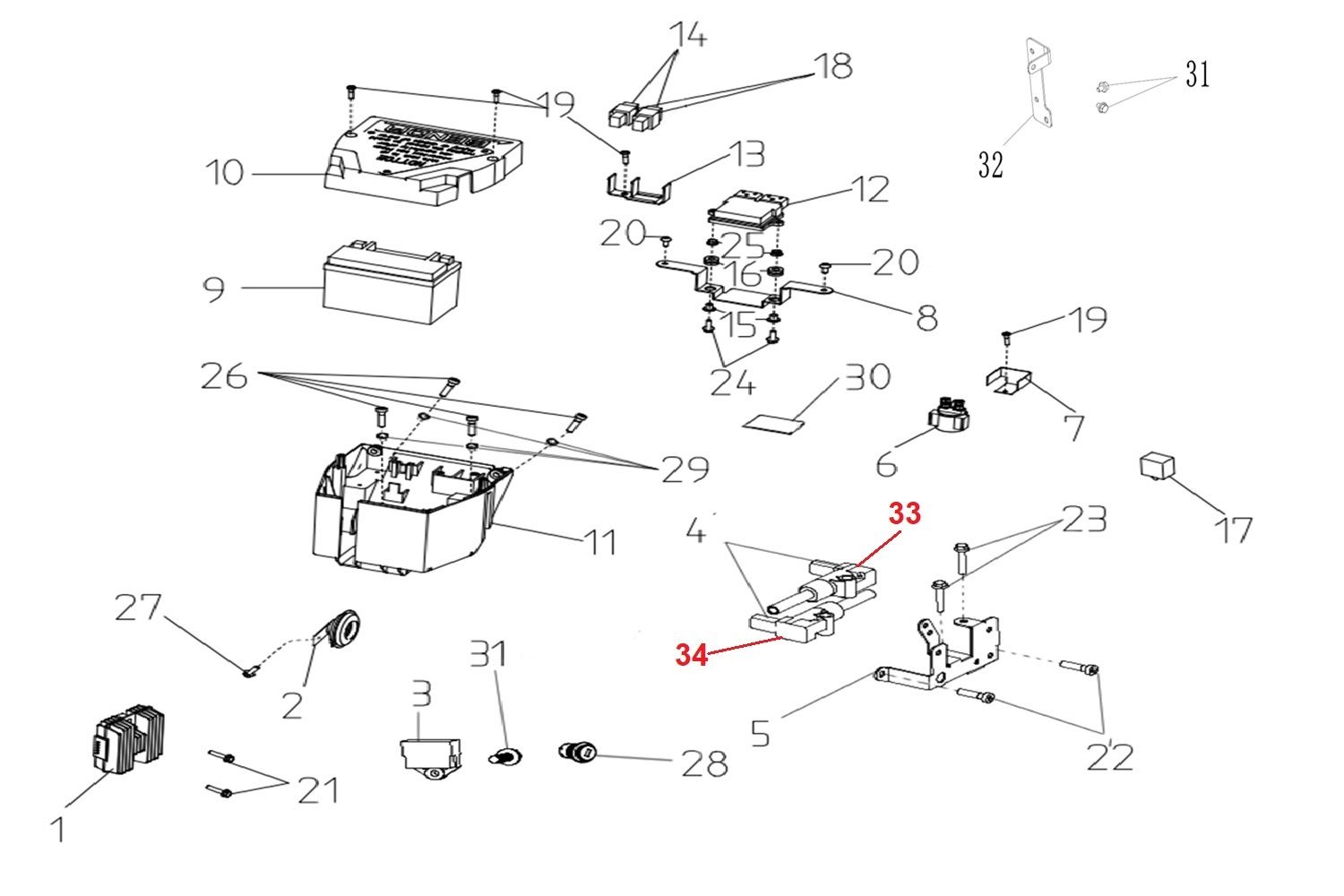 30 - Vue Batterie et composant électriques