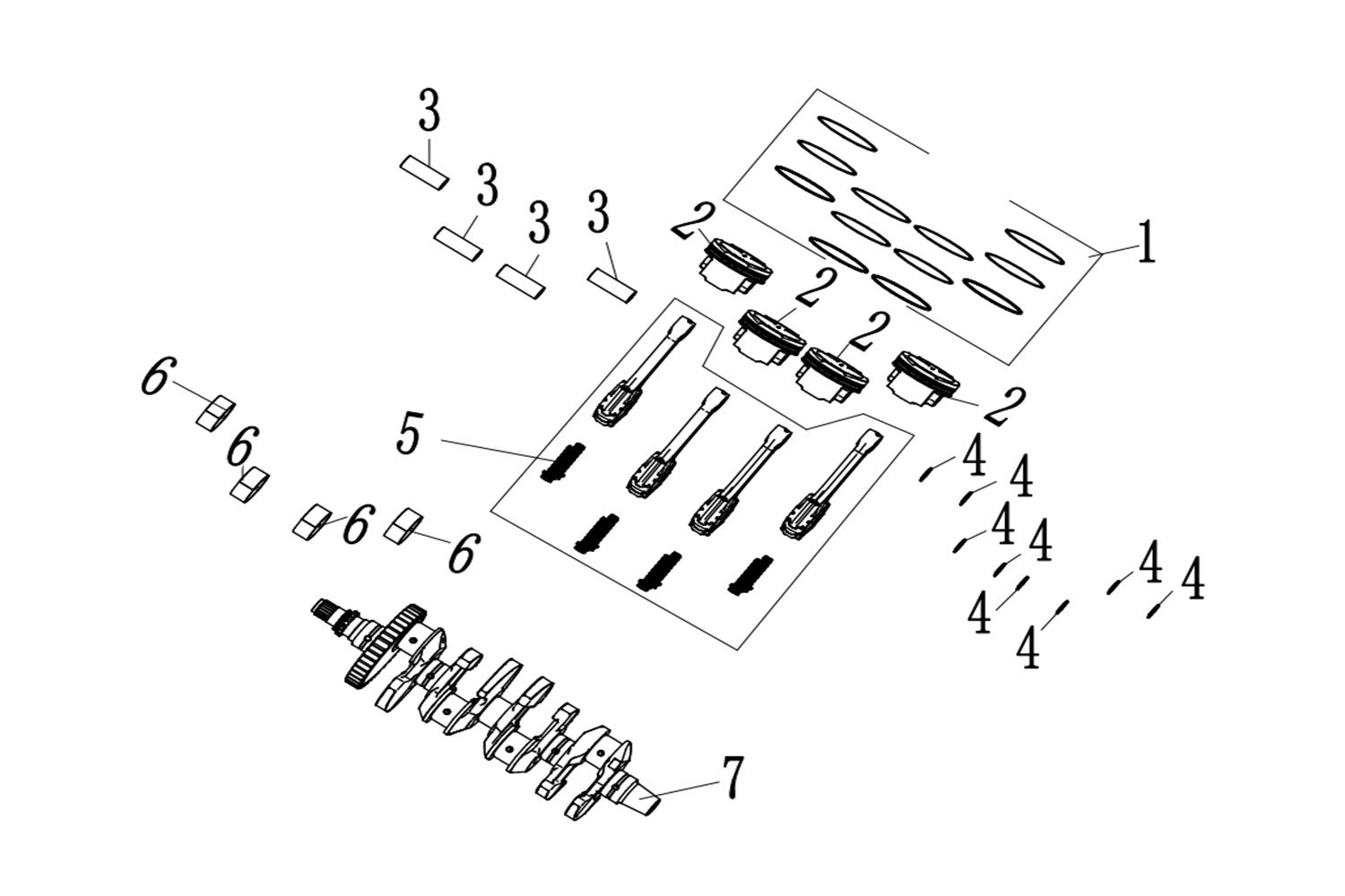 5 - VUE VILEBREQUIN - BIELLE - PISTON ET SEGMENTATION