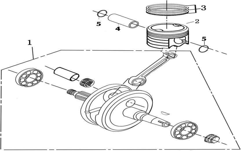 Vue embiellage et piston segment