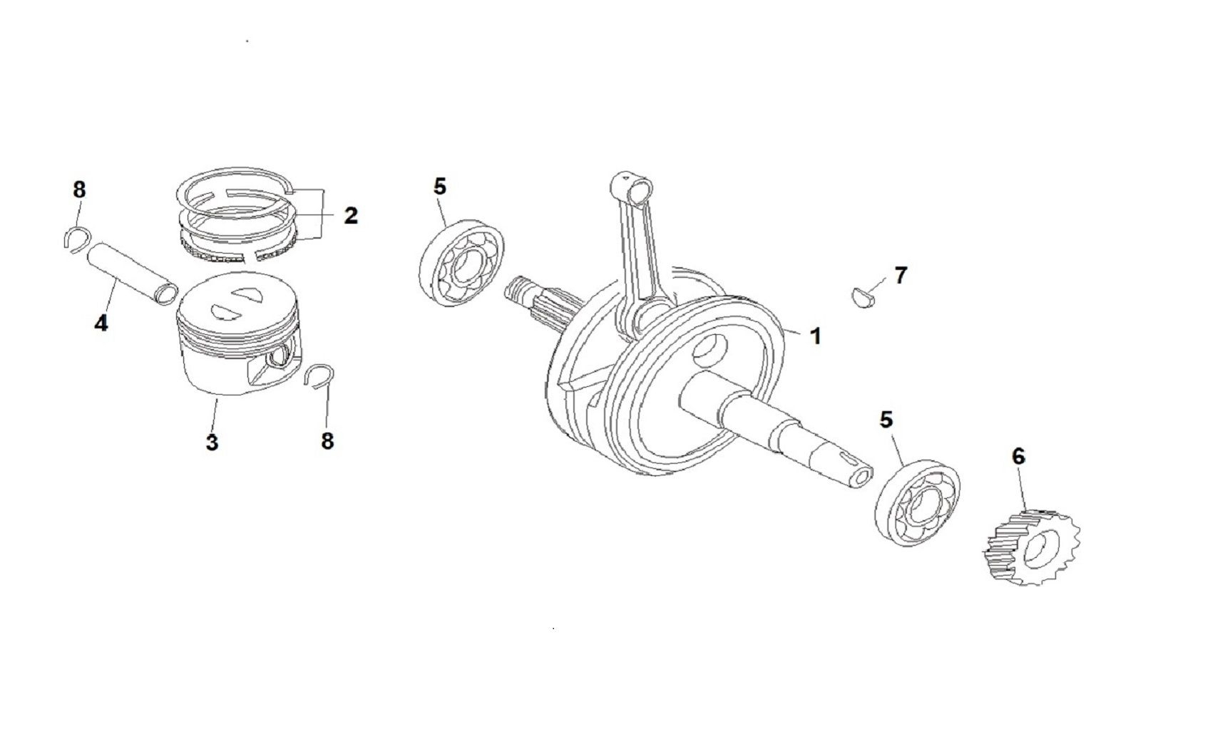 5 - Vue vilebrequin - piston - kit segement