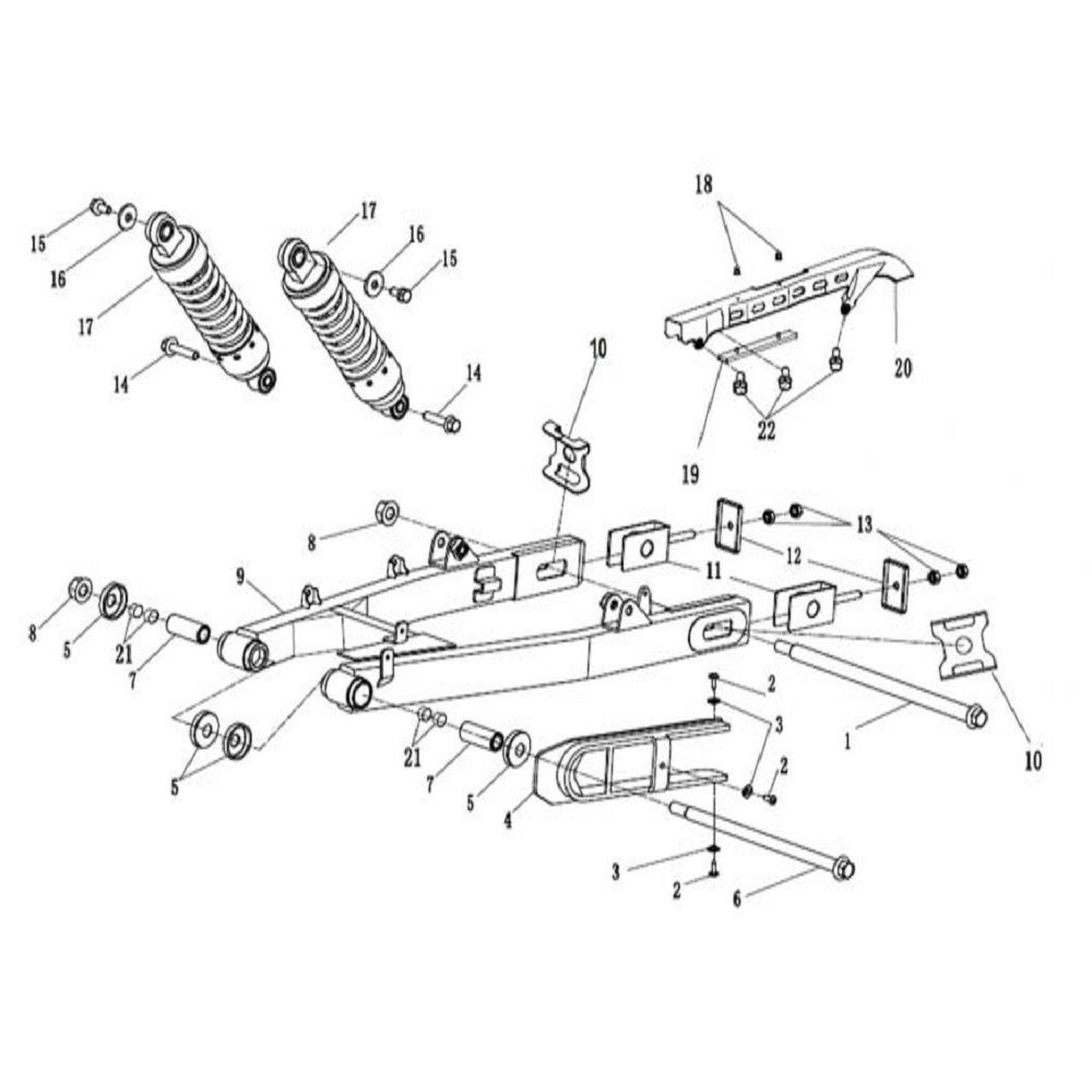 18 - Vue bras oscillant - amortisseur arriere