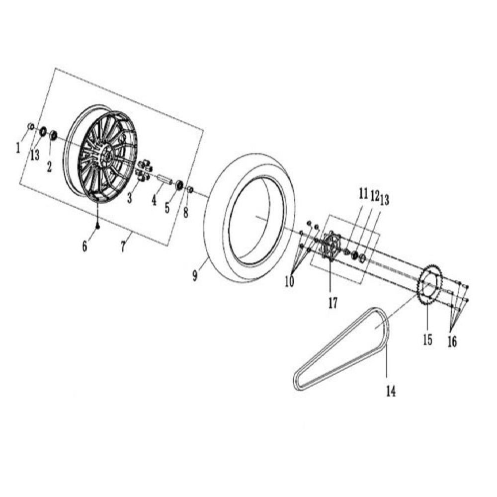 19 - Vue roue arriere - chaine et couronne de transmission